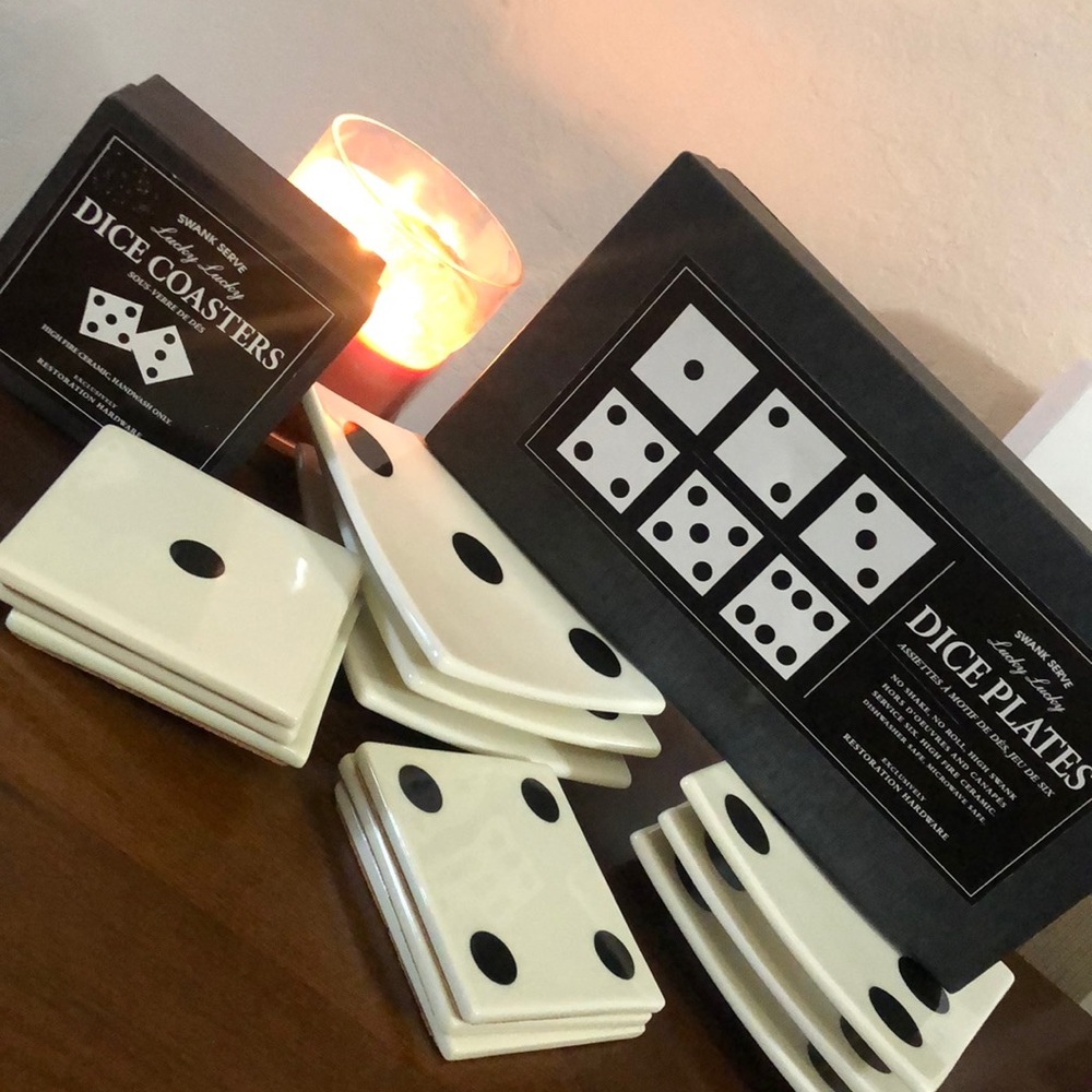 Restoration Hardware Dice Plates & Coasters Set